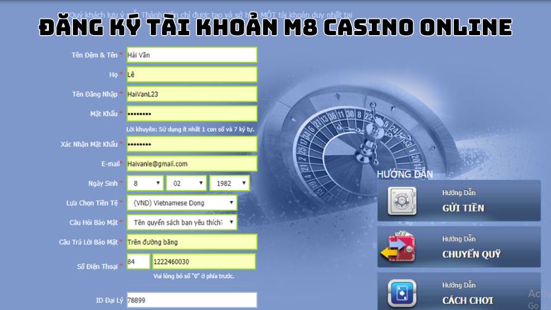 Đăng ký tài khoản M88 casino online 

